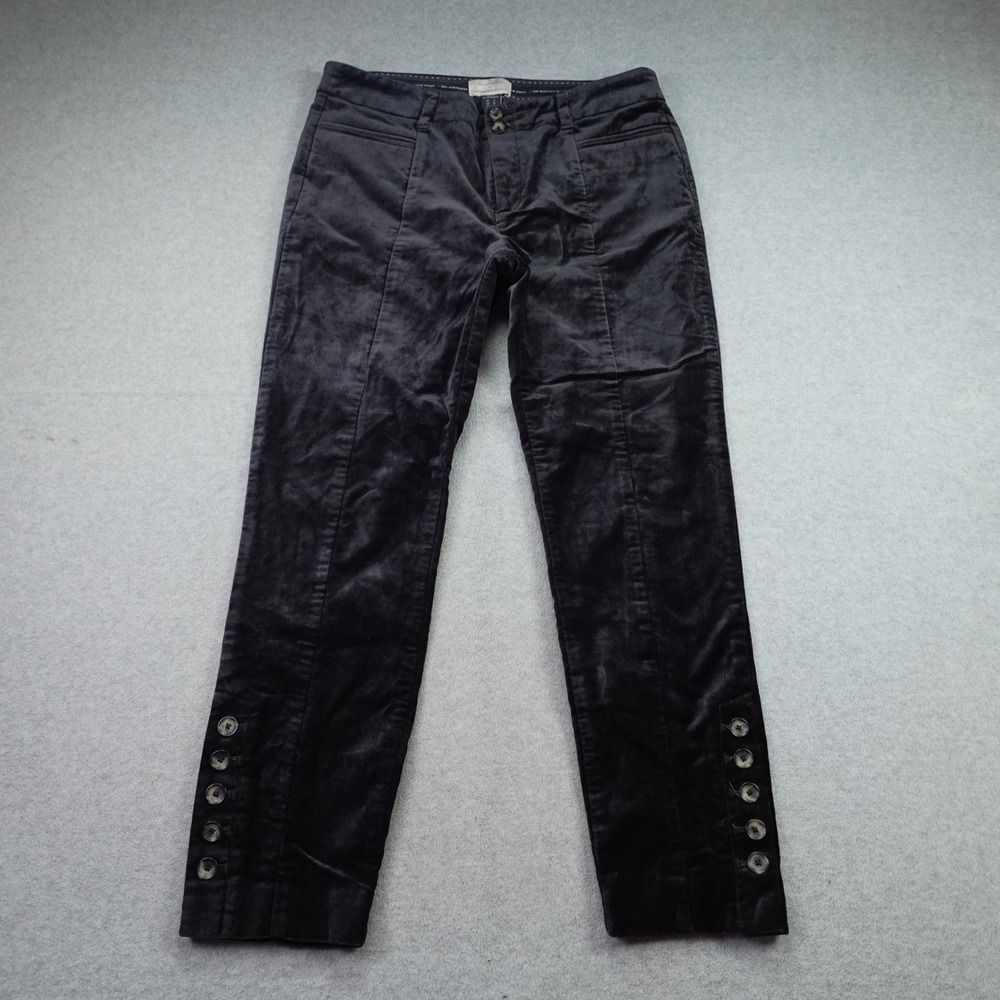 Anthropologie Pants Womens 6 Black Velvet The Essential Slim Button Cuff Trouser